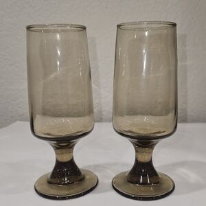 Set of 2 Vtg 70s Retro Libbey Tawny Accent Whiskey Sour Glasses Smokey Brown